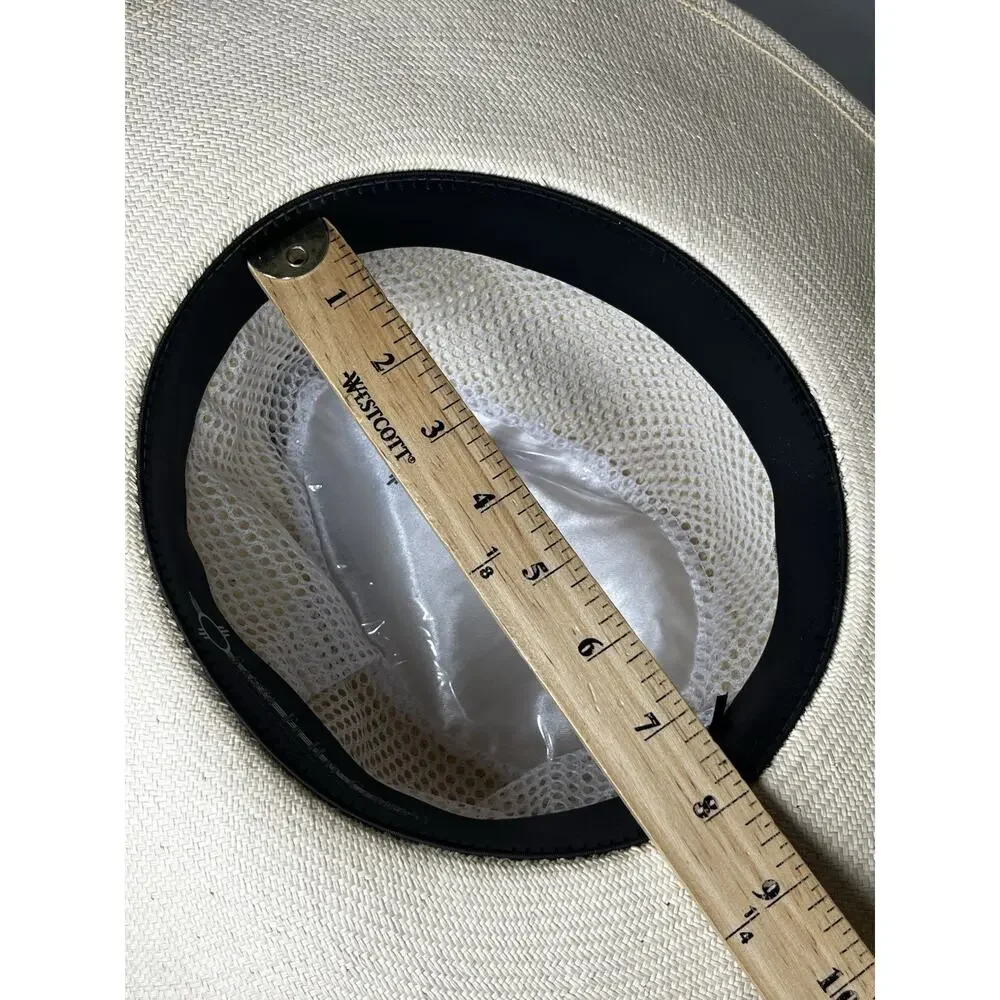 Woven Straw Panama Fedora Sun Hat Santa Fe Hat Co Montecristi Size 60 XL Damaged